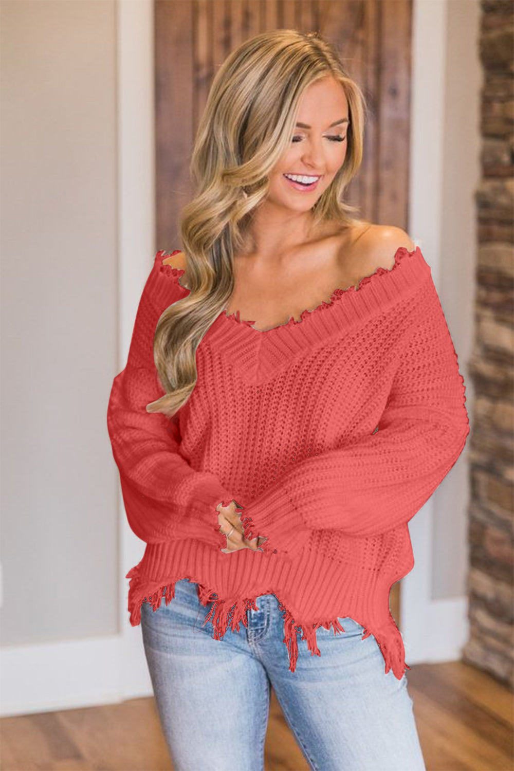 Frayed Hem Dropped Shoulder Sweater - 1985 the VAULT Boutique