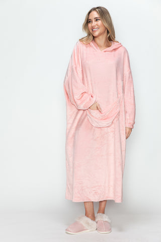 Double Take Full Size Pocketed Hooded Midi Lounge Dress - 1985 the VAULT Boutique