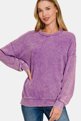 Zenana Washed Round Neck Dropped Shoulder Sweatshirt - 1985 the VAULT Boutique