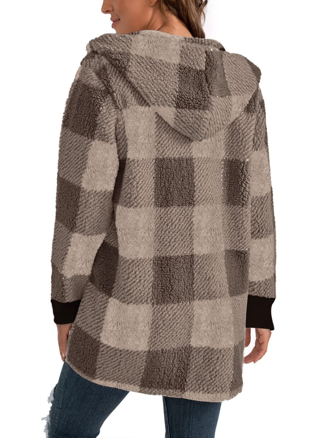 Plaid Long Sleeve Hooded Coat - 1985 the VAULT Boutique