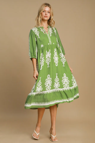 Umgee Printed Notched Midi Dress - 1985 the VAULT Boutique