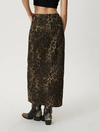 Leopard Button Up Denim Skirt - 1985 the VAULT Boutique