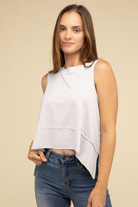 Basic Shark Bite Side Slit Short Sleeveless Top - 1985 the VAULT Boutique