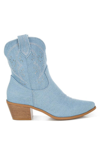 Nigara Cut Out Detail Denim Cowgirl Boots - 1985 the VAULT Boutique