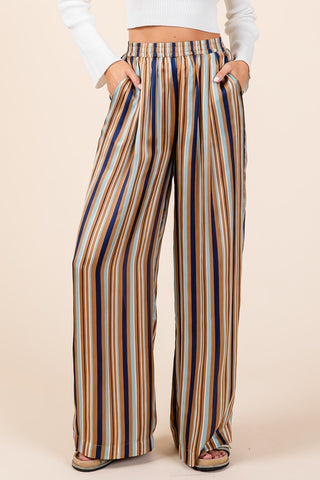 Mittoshop Striped Satin Elastic Waist Wide Leg Pants - 1985 the VAULT Boutique