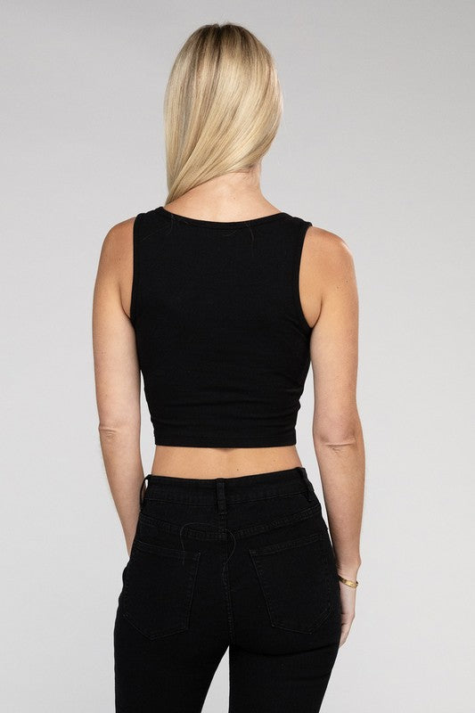 Basic Cotton Square Neck Cropped Cami Top - 1985 the VAULT Boutique