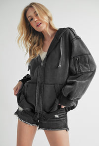 Aemi+Co Exposed Seam Zip Up Drawstring Hooded Jacket - 1985 the VAULT Boutique