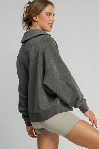 Umgee Johnny Collar Dropped Shoulder Sweatshirt - 1985 the VAULT Boutique