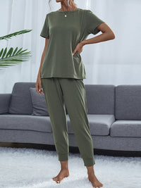 Shiny Round Neck Short Sleeve Top and Pants Set - 1985 the VAULT Boutique