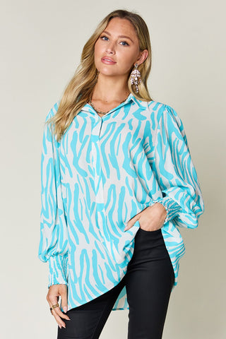 Double Take Full Size Printed Smocked Long Sleeve Blouse - 1985 the VAULT Boutique