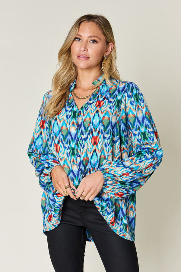 Double Take Full Size Printed Balloon Sleeve Blouse - 1985 the VAULT Boutique