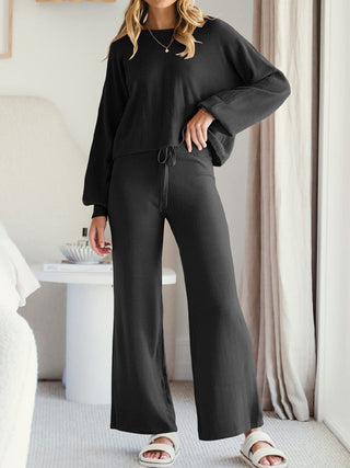 Long Sleeve Lounge Top and Drawstring Pants Set - 1985 the VAULT Boutique