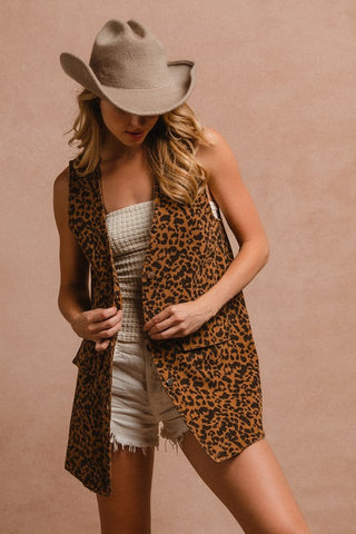 BiBi Leopard Button Up Denim Vest - 1985 the VAULT Boutique