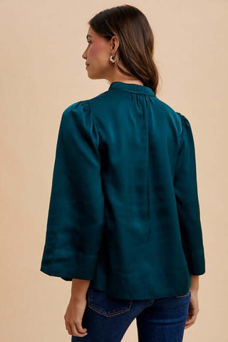 Annie Wear Satin Notched Three-Quarter Sleeve Blouse - 1985 the VAULT Boutique