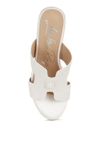 Renier Satin Pearl Detail Wedge Sandals - 1985 the VAULT Boutique