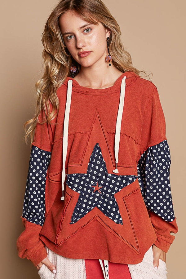 POL Star Patchwork Raw Edge French Terry Hoodie - 1985 the VAULT Boutique