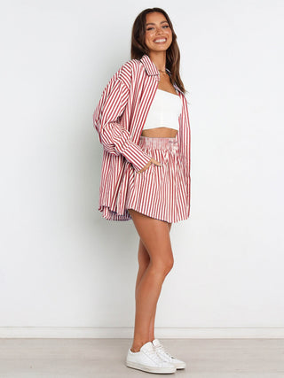 Striped Dropped Shoulder Shirt and Shorts Set - 1985 the VAULT Boutique