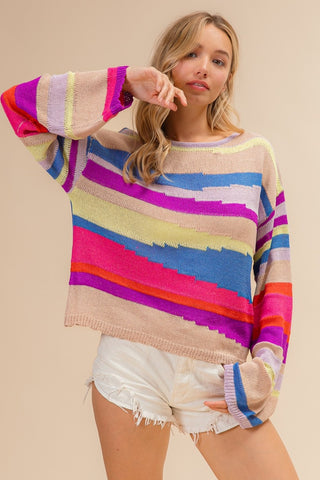 BiBi Multi Color Geometric Stripe Sweater - 1985 the VAULT Boutique