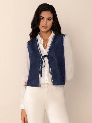 Tied Contrast Trim Vest - 1985 the VAULT Boutique