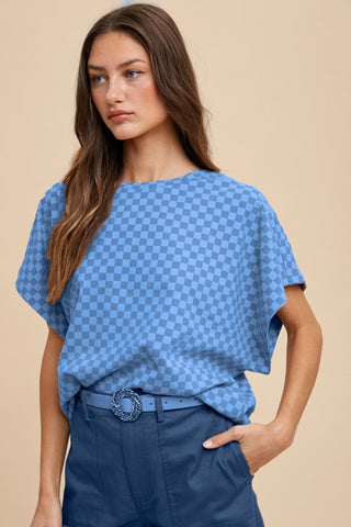 Annie Wear Checkered Round Neck Short Sleeve T-Shirt - 1985 the VAULT Boutique