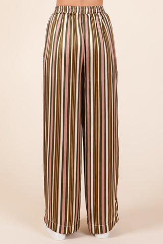 Mittoshop Striped Satin Elastic Waist Wide Leg Pants - 1985 the VAULT Boutique