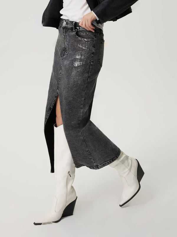 Slit Midi Denim Skirt with Pockets - 1985 the VAULT Boutique