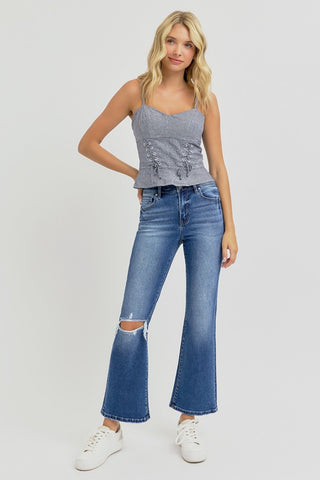 RISEN Full Size Distressed High Rise Crop Flare Jeans - 1985 the VAULT Boutique