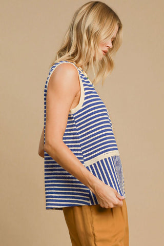 Umgee Round Neck Texture Striped Tank - 1985 the VAULT Boutique