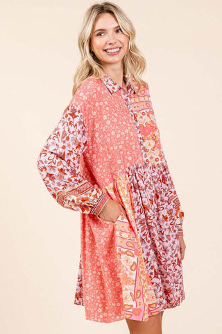 Mittoshop Floral Button Detail Long Sleeve Shirt Dress - 1985 the VAULT Boutique