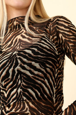 VERY J  Zebra Print Mock Neck Sheer Mesh Blouse - 1985 the VAULT Boutique