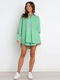 Striped Dropped Shoulder Shirt and Shorts Set - 1985 the VAULT Boutique