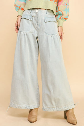 Davi & Dani Drawstring Hem Wide Leg Mid Rise Jeans - 1985 the VAULT Boutique