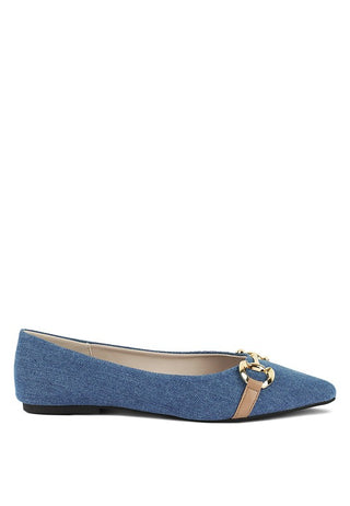 Cressida Denim Horsebit Detail Ballet Flats - 1985 the VAULT Boutique