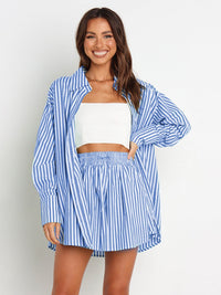 Striped Dropped Shoulder Shirt and Shorts Set - 1985 the VAULT Boutique