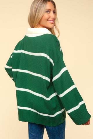 Haptics Collared Neck Striped Contrast Sweater - 1985 the VAULT Boutique