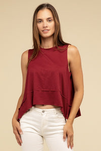 Basic Shark Bite Side Slit Short Sleeveless Top - 1985 the VAULT Boutique