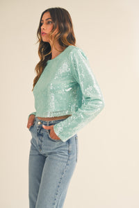 MABLE Shoulder Padded Sequin Crop Top - 1985 THE VAULT