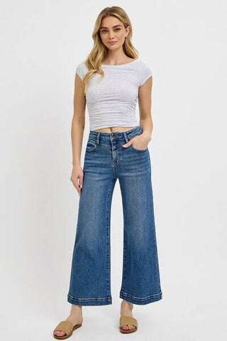 RISEN Full Size High Rise Crop Wide Leg Front Yoke Detail Jeans Plus Size - 1985 the VAULT Boutique