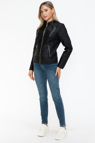 Snobbish Faux Leather Zip Up Mock Neck Jacket - 1985 the VAULT Boutique