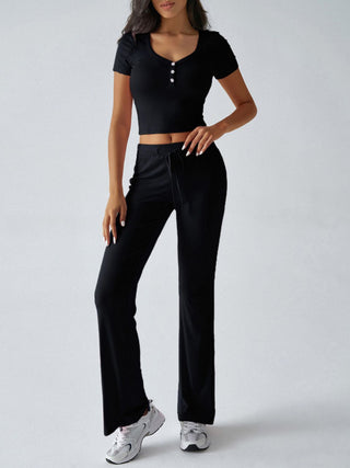 Devine Short Sleeve Top and Drawstring Pants Set - 1985 the VAULT Boutique