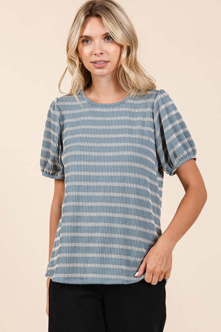 Mittoshop Contrast Striped Short Puff Sleeve Knit Top - 1985 the VAULT Boutique