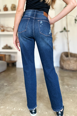 Judy Blue Full Size High Waist Rigid Magic Heavy Destroy Straight Jeans - 1985 the VAULT Boutique