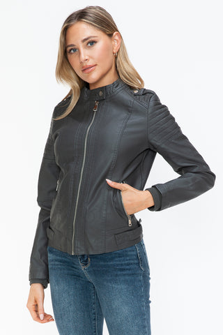 Snobbish PU Leather Biker Jacket with Side Zip Pockets - 1985 the VAULT Boutique