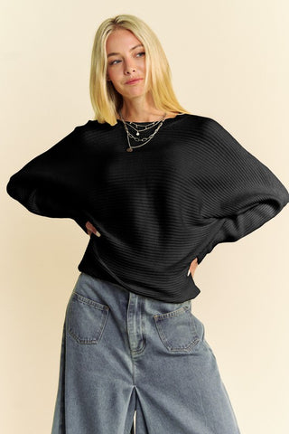 Davi & Dani Round Neck Batwing Sleeve Sweater - 1985 the VAULT Boutique