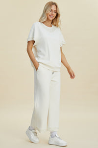 Double Take Full Size Pearl Detail Round Neck Top and Pants Set - 1985 the VAULT Boutique