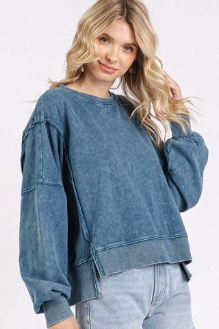 Mittoshop Side Slit Exposed Seam Round Neck Sweatshirt - 1985 the VAULT Boutique