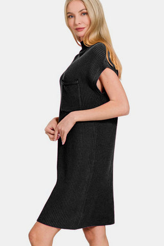 Zenana Mock Neck Short Sleeve Sweater Dress - 1985 the VAULT Boutique