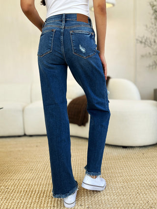 Judy Blue Full Size Mid Rise Distressed Raw Hem Jeans - 1985 the VAULT Boutique