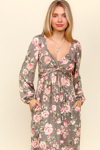 Haptics Twisted Detail Ruffled Hem Floral Dress with Side Pockets - 1985 the VAULT Boutique