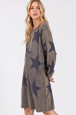 SAGE + FIG Washed Star Print Round Neck Dress - 1985 the VAULT Boutique